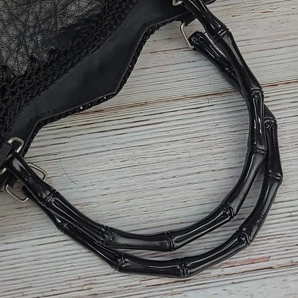 BLACK LEATHER & CROCHET PATCHWORK SMALL HANDBAG - Picture 8 of 10